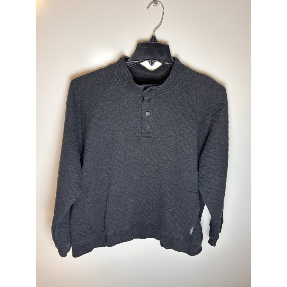 Eddie Bauer Mens Sweater Gray Quilted Snap Henley Pullover Pockets Size XL